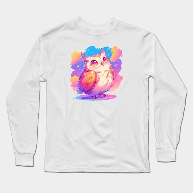 Cute owl with vivid colors Long Sleeve T-Shirt by etherElric